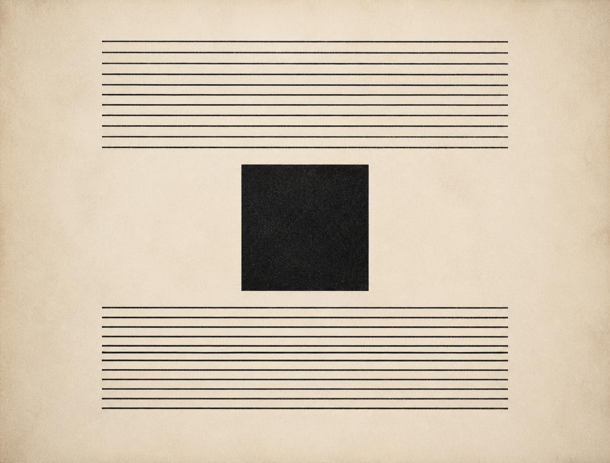 Abstract ivory and charcoal artwork of layered rules around a solid square, representing brand positioning